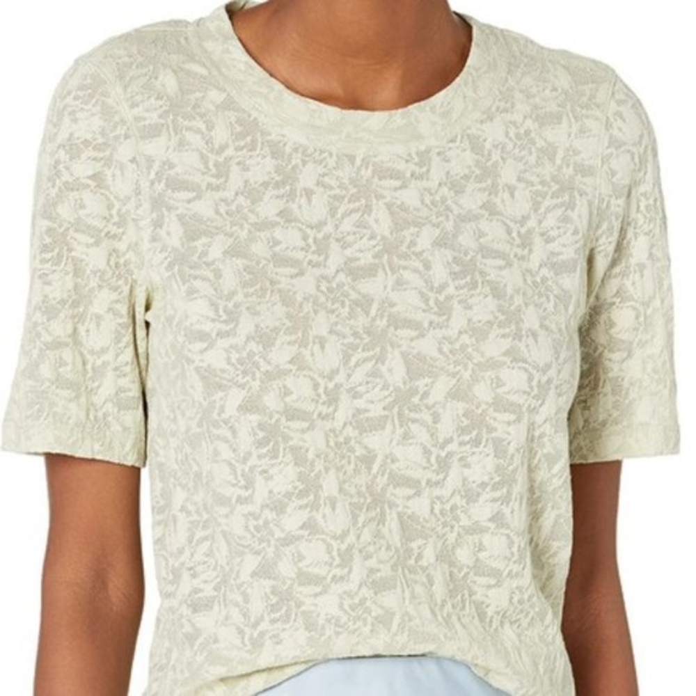 Rebecca Taylor‎ Jacquard Texture Sage Leaves Green Lace Cocktail T-Shirt Top